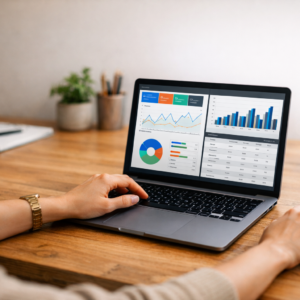Performance-Marketing-Audit für Google und Meta Ads – Analyse am Laptop