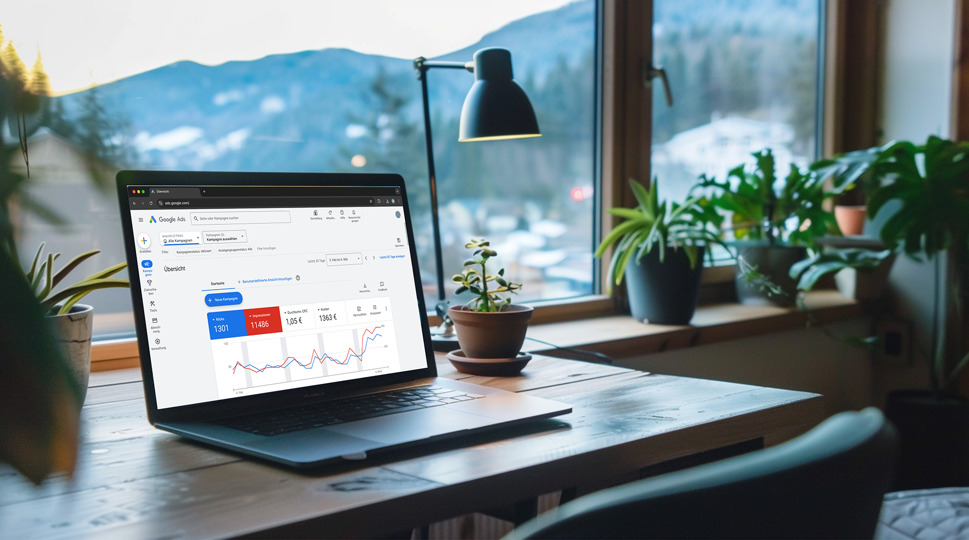 Laptop mit Google Ads Dashboard zur Analyse eines Ads Accounts